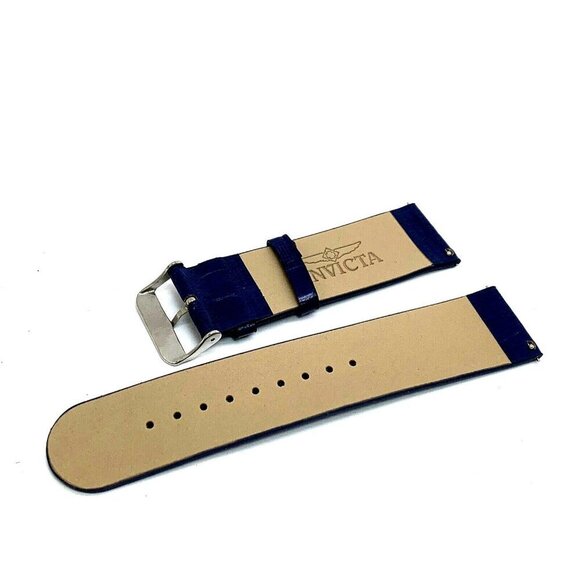 Invicta Watch Replacement Band Blue Leather 26mm Lug Silver Tone Steel C… - Picture 5 of 5